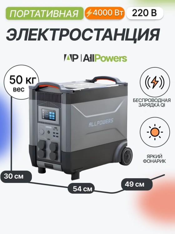 Портативная электростанция ALLPOWERS R4000 V2, 4000 Вт, 2880 Вт·ч